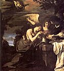 Guercino Canvas Paintings - Magdalen and Two Angels